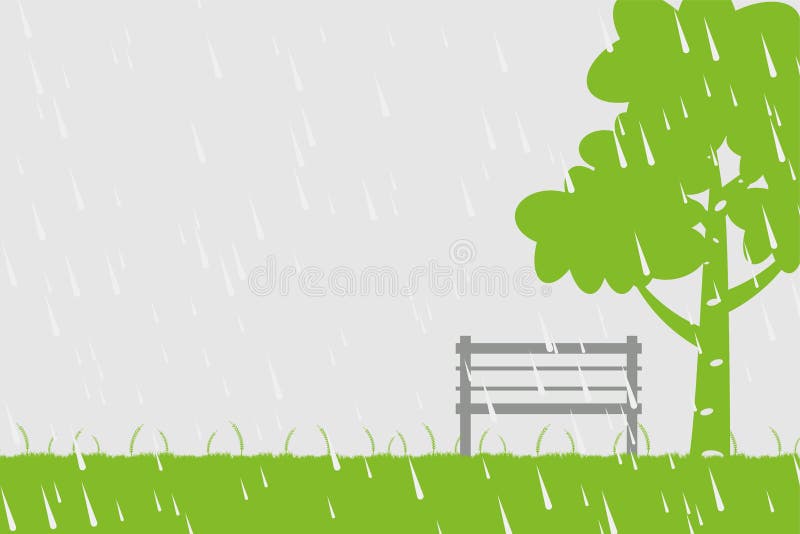 Silla y árbol en la lluvia en fondo verde stock de ilustración Silla y árbol en la lluvia en fondo verde stock de ilustración