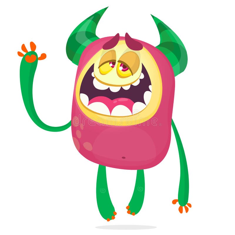 Tired and Silly Cartoon Monster Face with Big Eyes Showing Tongue