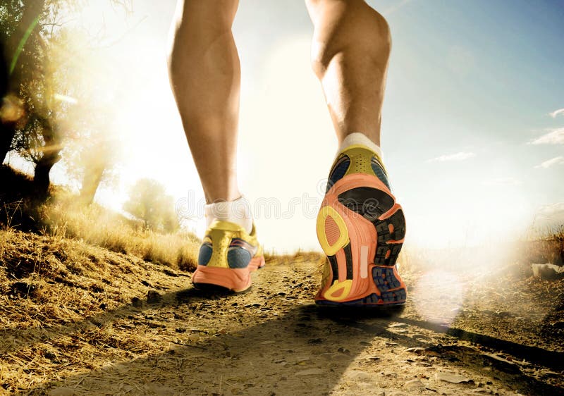 Silne nogi i buty sport obsługują jogging w sprawność fizyczna stażowym treningu na drodze z