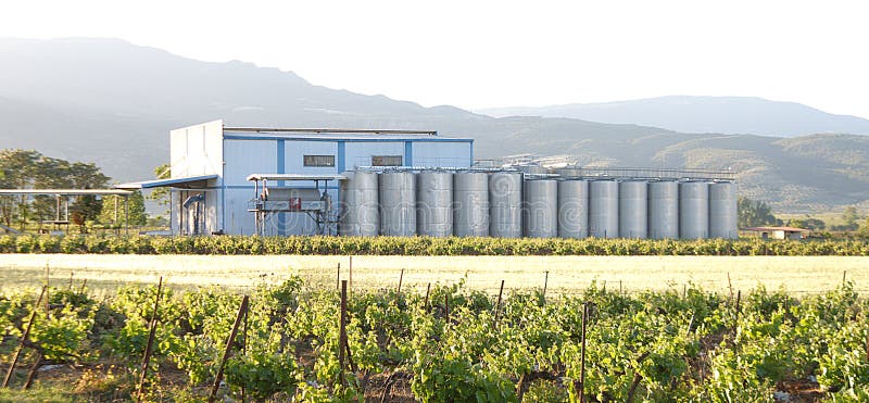 Silo de la planta del distellery del vino foto de archivo Silo de la planta del distellery del vino foto de archivo