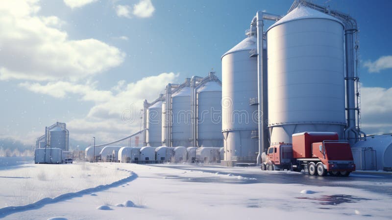 Silos and agroprocessing plant for processing background stock illustration