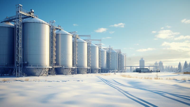 Silos and agroprocessing plant for processing background vector illustration