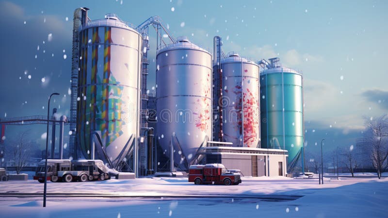 Silos and agroprocessing plant for processing background royalty free illustration