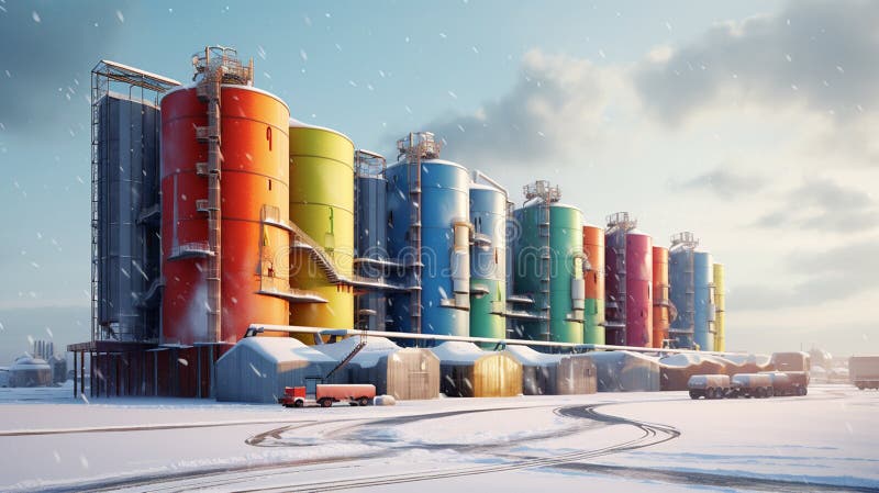 Silos and agroprocessing plant for processing background royalty free illustration