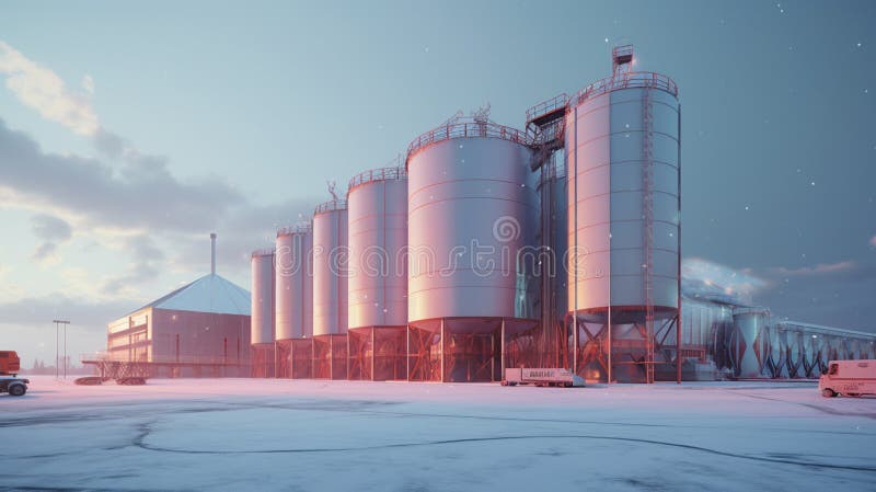 Silos and agroprocessing plant for processing background vector illustration