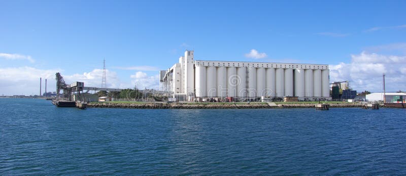 Industrial grain silos on the banks of the Port River, Port Adelaide, South Australia. Industrial grain silos on the banks of the Port River, Port Adelaide, South Australia.