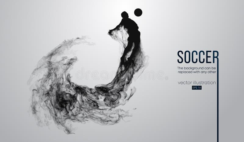 Abstract silhouette of a football player on the white background from particles. Soccer player running jumping with ball. World and european league. Background can be changed to any other. Vector. Abstract silhouette of a football player on the white background from particles. Soccer player running jumping with ball. World and european league. Background can be changed to any other. Vector