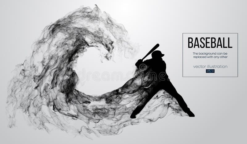 Abstract silhouette of a baseball player batter on white background from particles, dust, smoke. Baseball player batter hits the ball . Background can be changed to any other. Vector illustration. Abstract silhouette of a baseball player batter on white background from particles, dust, smoke. Baseball player batter hits the ball . Background can be changed to any other. Vector illustration