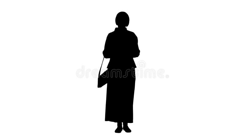 Silueta anciana dama en vestido rosa de pie y esperando. libre illustration