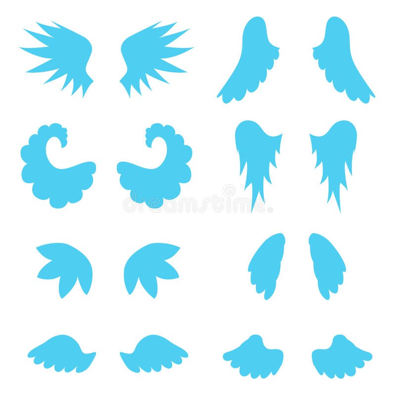 Silueta Angel Wings Set azul de la historieta Vector stock de ilustración Silueta Angel Wings Set azul de la historieta Vector stock de ilustración