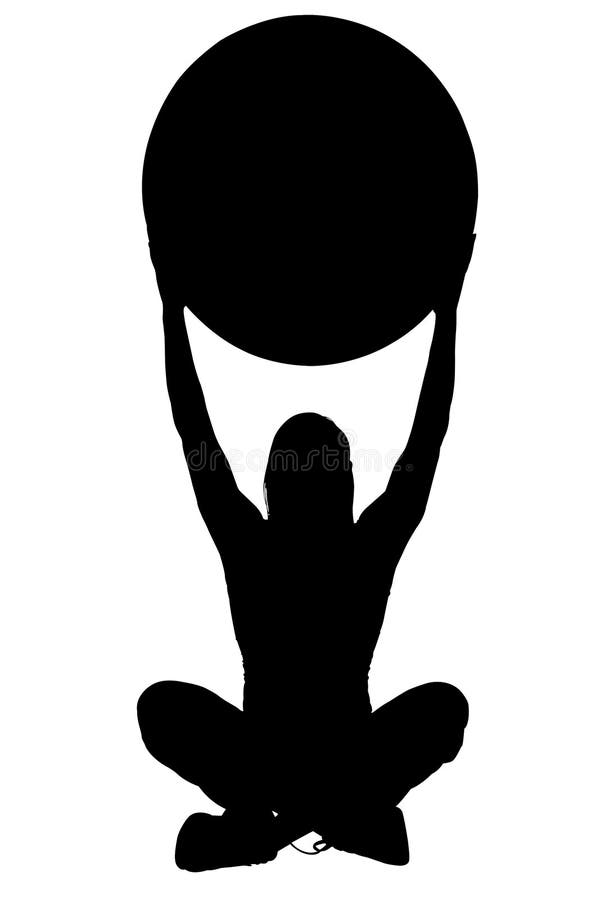Silueta con el camino de recortes de la mujer que sostiene la bola gigante arriba ilustración del vector