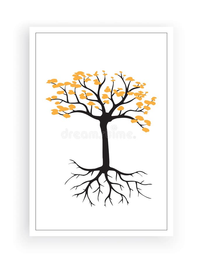 Silueta copacilor de toamnă cu rădăcinile sale. ilustrarea arborelui cu frunze galbene izolate pe fond alb vector illustration