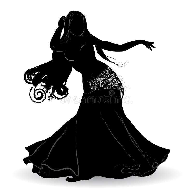 Silueta de la bailarina de la danza del vientre en el movimiento stock de ilustración Silueta de la bailarina de la danza del vientre en el movimiento stock de ilustración