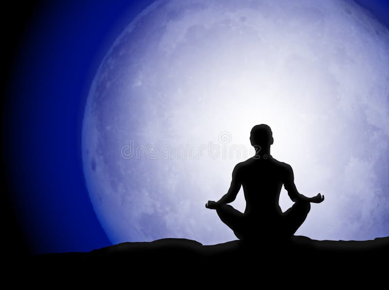 Silueta de la meditación de la luna stock de ilustración Silueta de la meditación de la luna stock de ilustración