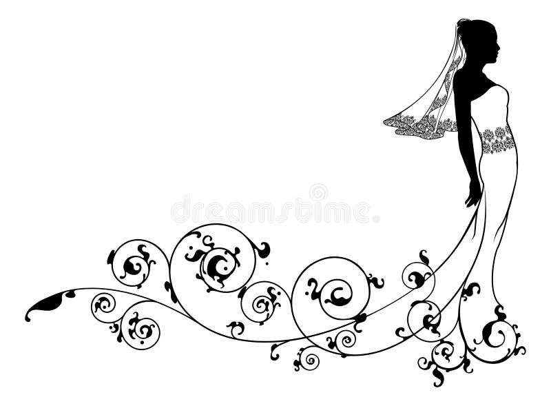 Silueta de la moda de la boda de la novia stock de ilustración Silueta de la moda de la boda de la novia stock de ilustración