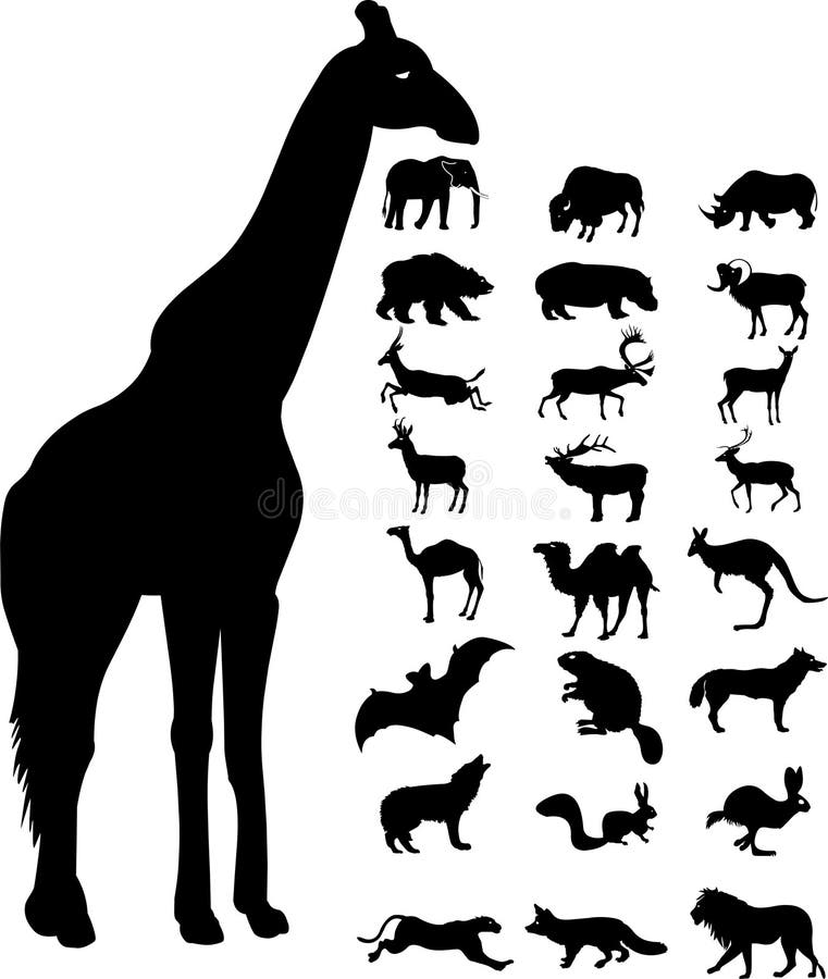 Silueta de los animales salvajes stock de ilustración Silueta de los animales salvajes stock de ilustración