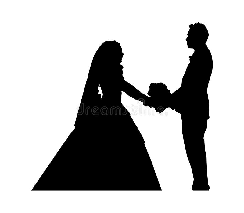 Silueta de novia y del novio aislada en el fondo blanco stock de ilustración Silueta de novia y del novio aislada en el fondo blanco stock de ilustración