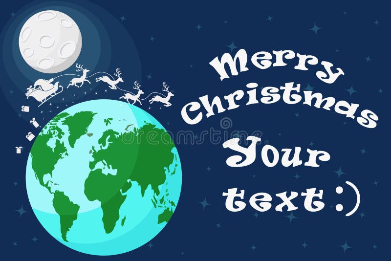 Silueta de Santa Claus con el vuelo del reno alrededor del globo Tarjeta de Navidad stock de ilustración Silueta de Santa Claus con el vuelo del reno alrededor del globo Tarjeta de Navidad stock de ilustración