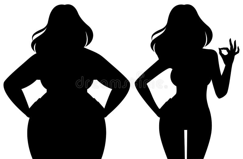 Black Silhouette of a slim and fat woman vector illustration. Black Silhouette of a slim and fat woman vector illustration