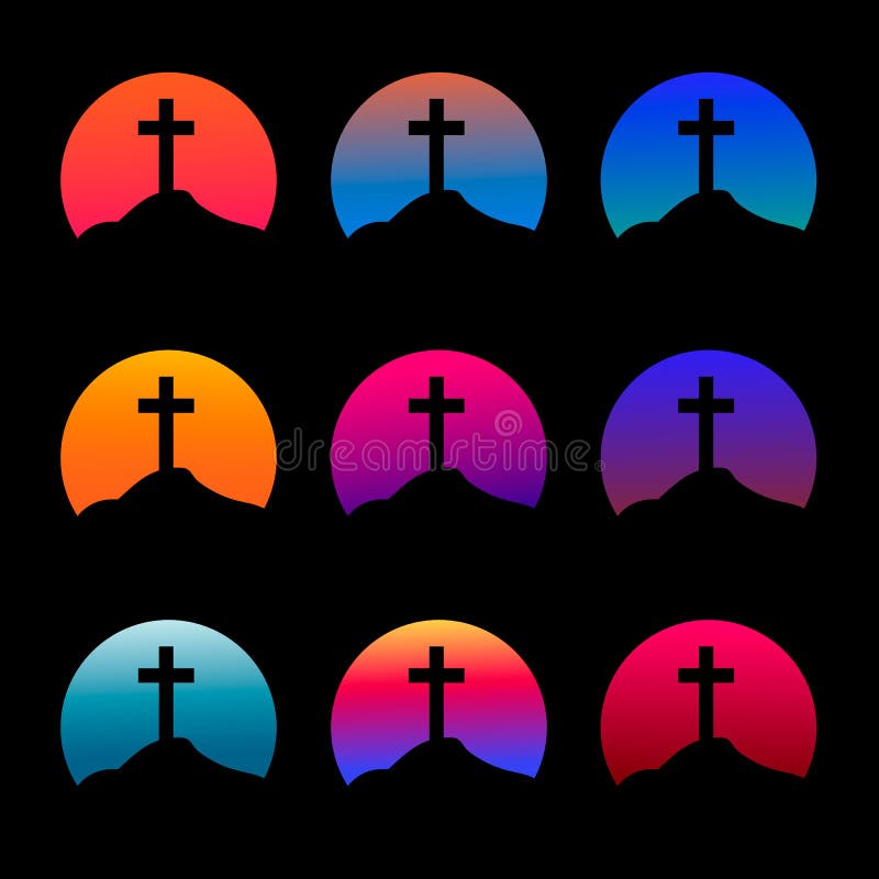 Silueta de una cruz con un fondo de la puesta del sol de la pendiente stock de ilustración Silueta de una cruz con un fondo de la puesta del sol de la pendiente stock de ilustración