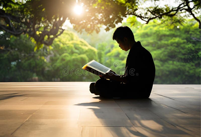Silueta de una persona leyendo un libro en duskai libre illustration