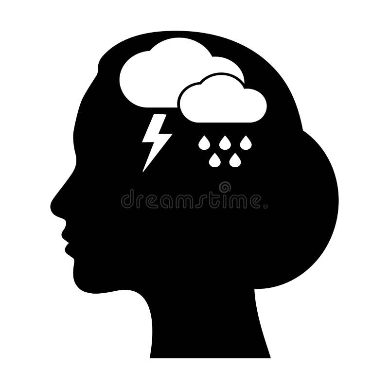 Silueta de una pista femenina Icono de la enfermedad mental de la depresión Nube en el lugar del cerebro ilustración del vector Silueta de una pista femenina Icono de la enfermedad mental de la depresión Nube en el lugar del cerebro ilustración del vector