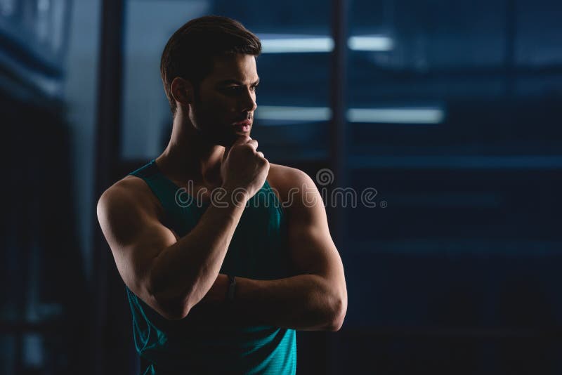 silueta del deportista muscular pensativo imágenes de archivo libres de regalías silueta del deportista muscular pensativo imágenes de archivo libres de regalías
