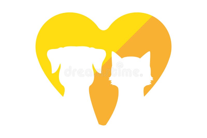 Silueta del gato y silueta del perro dentro del corazón amarillo y anaranjado libre illustration Silueta del gato y silueta del perro dentro del corazón amarillo y anaranjado libre illustration