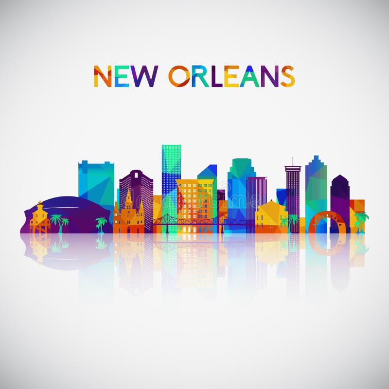 Silueta del horizonte de New Orleans en estilo geométrico colorido