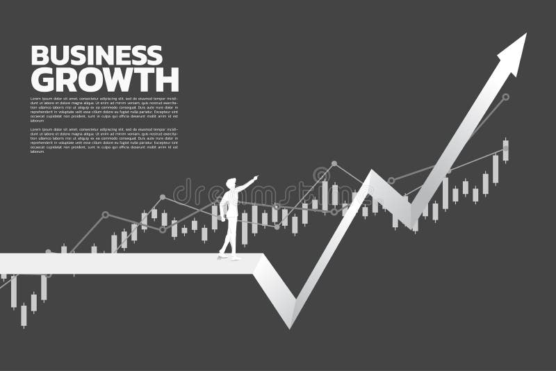 Silueta del punto del hombre de negocios más arriba del gráfico stock de ilustración Silueta del punto del hombre de negocios más arriba del gráfico stock de ilustración