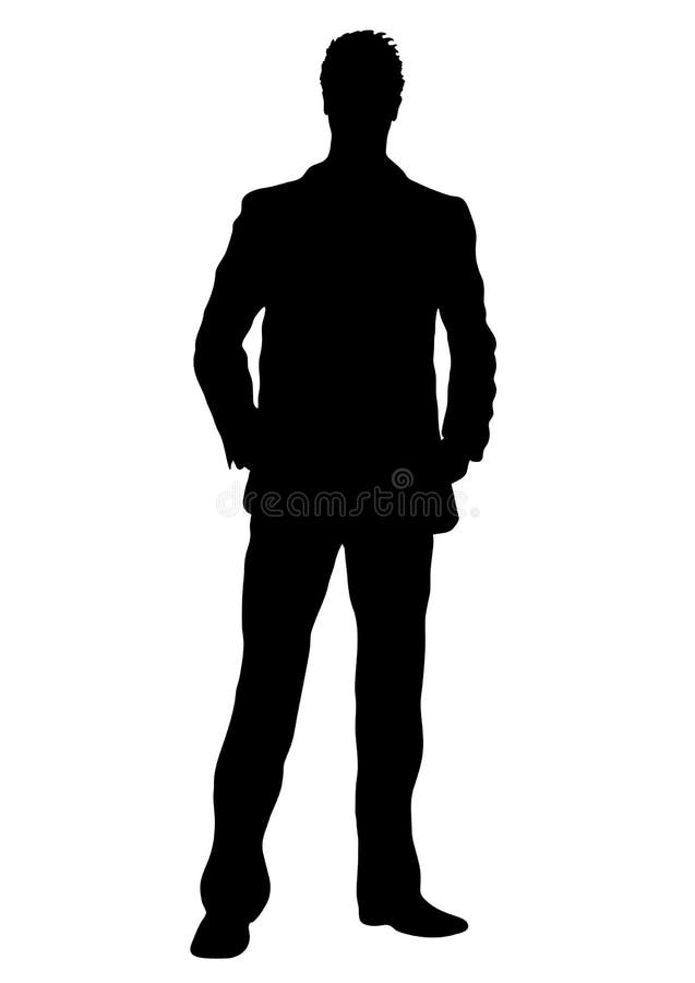 Silueta del vector del hombre de negocios, varón del retrato del esquema que maneja en el traje que coloca la parte delantera int