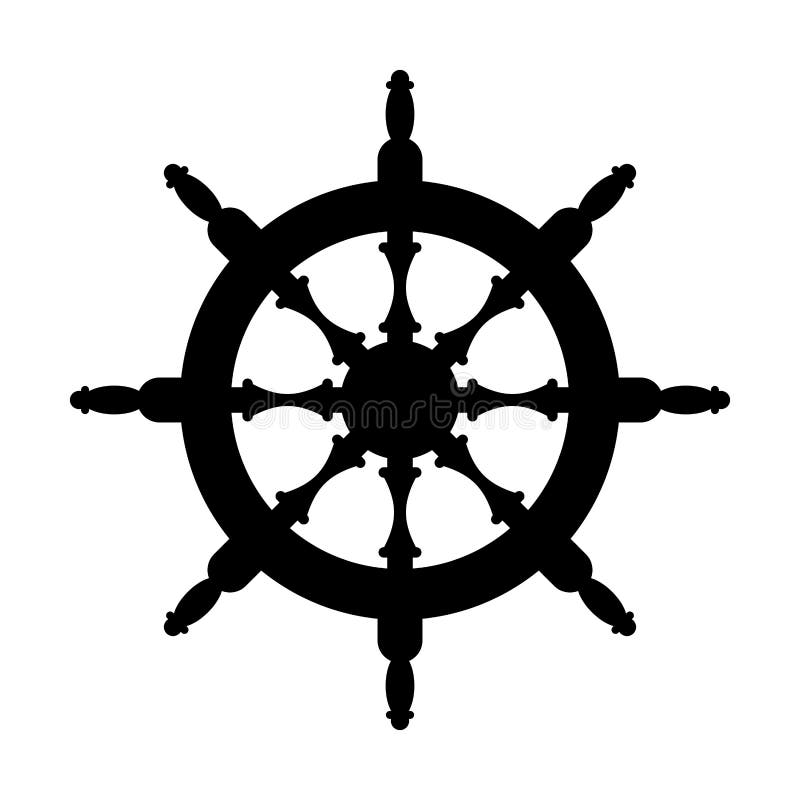 Steering wheel silhouette isolated. Steering wheel ship white background. Witcher illustration. Steering wheel silhouette isolated. Steering wheel ship white background. Witcher illustration