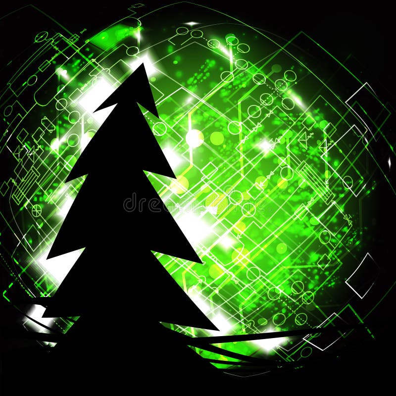 Silueta del árbol de navidad en fondo eléctrico de la tecnología del alambre libre illustration Silueta del árbol de navidad en fondo eléctrico de la tecnología del alambre libre illustration