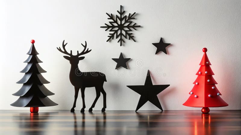 Silueta elegantă de Crăciun alb-negru pictează design-uri simple de Crăciun pentru proiecte festive de vacanță stock illustration