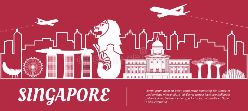 Silueta famosa de la señal de Singapur con diseño rojo y blanco del color libre illustration Silueta famosa de la señal de Singapur con diseño rojo y blanco del color libre illustration