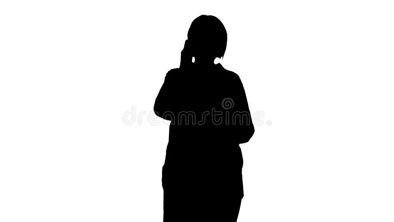 Silueta feliz mujer mayor con smartphone haciendo una llamada. ilustración del vector