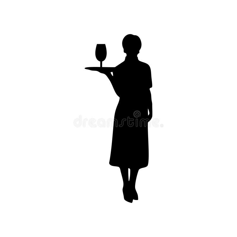 Silueta femenina del vector de la camarera en el fondo blanco stock de ilustración Silueta femenina del vector de la camarera en el fondo blanco stock de ilustración