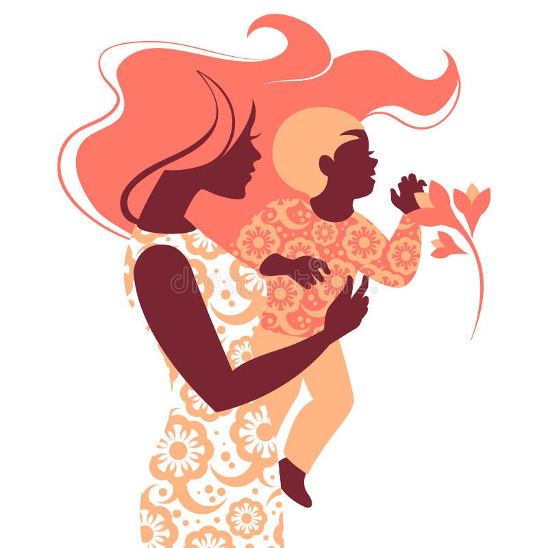 Silueta hermosa de la madre y del bebé libre illustration Silueta hermosa de la madre y del bebé libre illustration