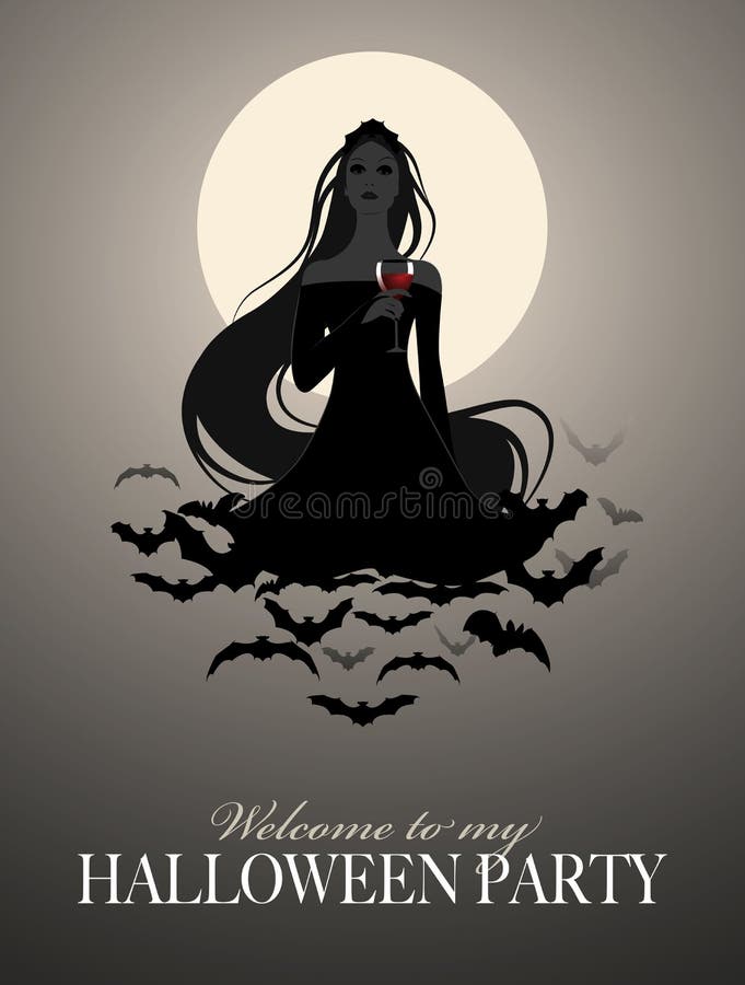 Silueta hermosa del vampiro en una nube de los palos que sostienen una copa ilustración del vector Silueta hermosa del vampiro en una nube de los palos que sostienen una copa ilustración del vector