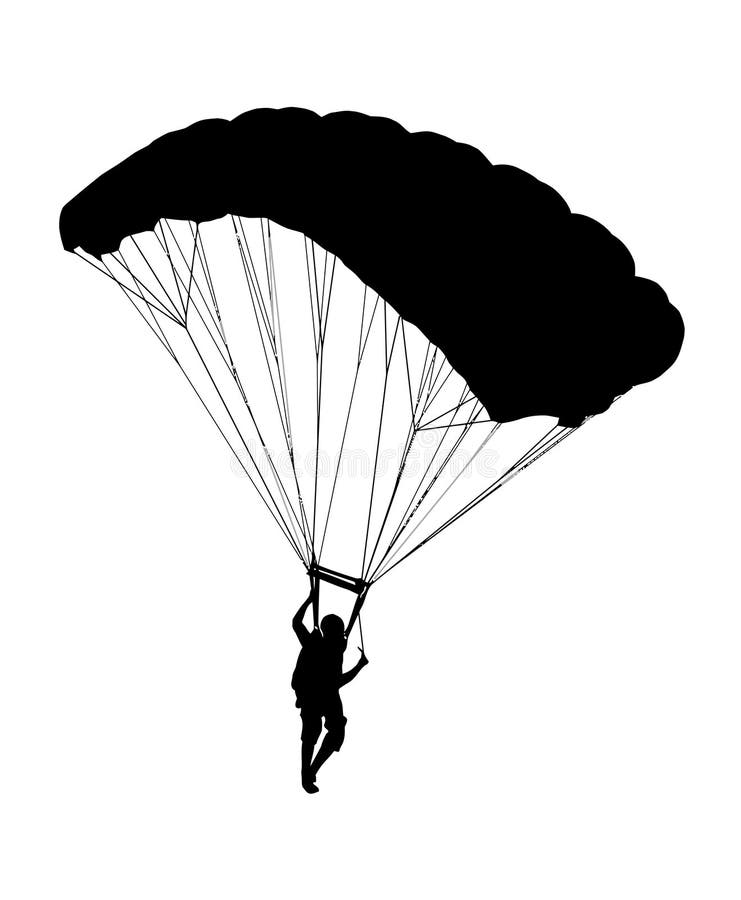 Silueta lateral del perfil del buceador del cielo con el paracaídas abierto