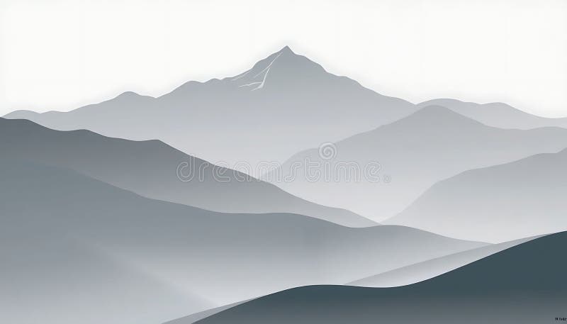 Silueta montană silueta gri-peisaj minimalist în tonuri gri natură vista liniștit vedere Stock Photo Generative AI stock illustration