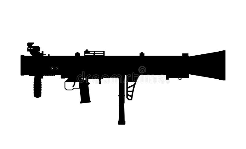 Silueta neagră a lansatorului de rachete pe fond alb. arma armatei americane. imagine izolată a armei de grenadă vector illustration