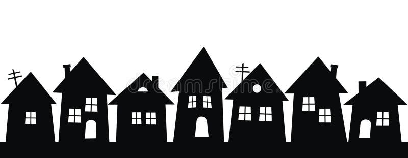 Silueta negra de la ciudad, grupo de casas, icono del vector