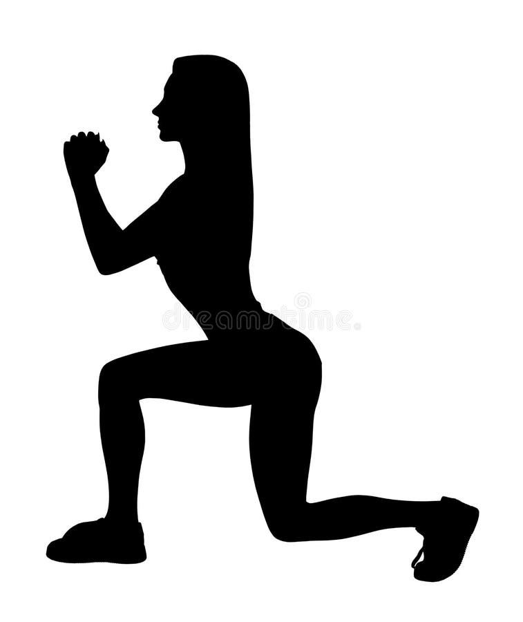 Silueta negra de la mujer deportiva que hace estocada libre illustration Silueta negra de la mujer deportiva que hace estocada libre illustration