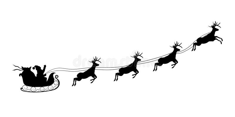 Silueta negra de la Navidad Trineo del montar a caballo de Santa Claus con los ciervos Paisaje del Año Nuevo de los inviernos Fon stock de ilustración Silueta negra de la Navidad Trineo del montar a caballo de Santa Claus con los ciervos Paisaje del Año Nuevo de los inviernos Fon stock de ilustración