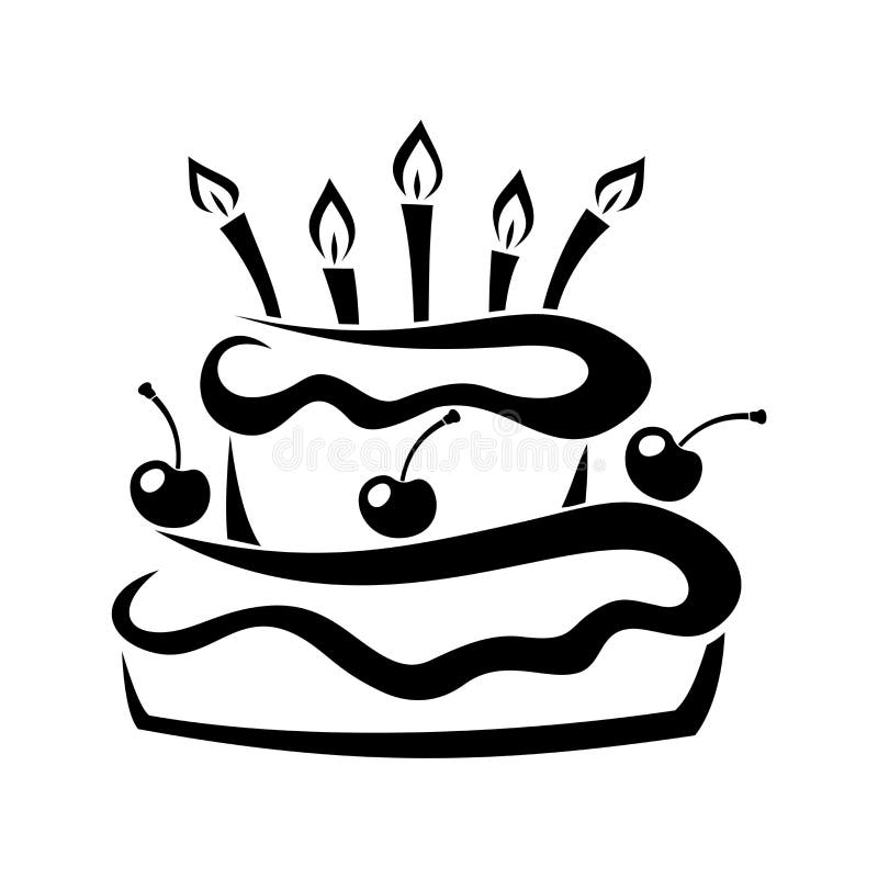 Silueta negra de la torta de cumpleaños. ilustración del vector