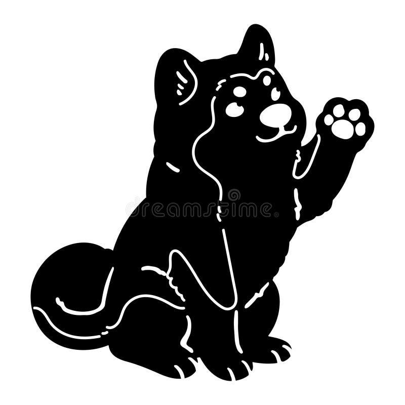 Silueta simple y adorable de un perro akita sentado y ondeando con detalles libre illustration