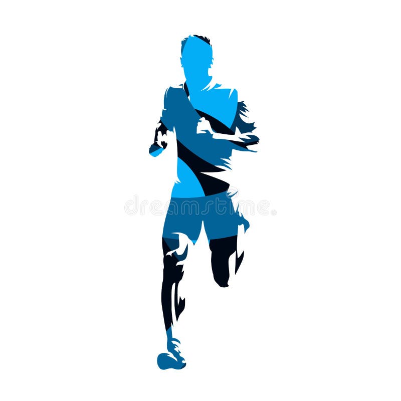Silueta vectorului geometric albastru al persoanei care rulează stock illustration
