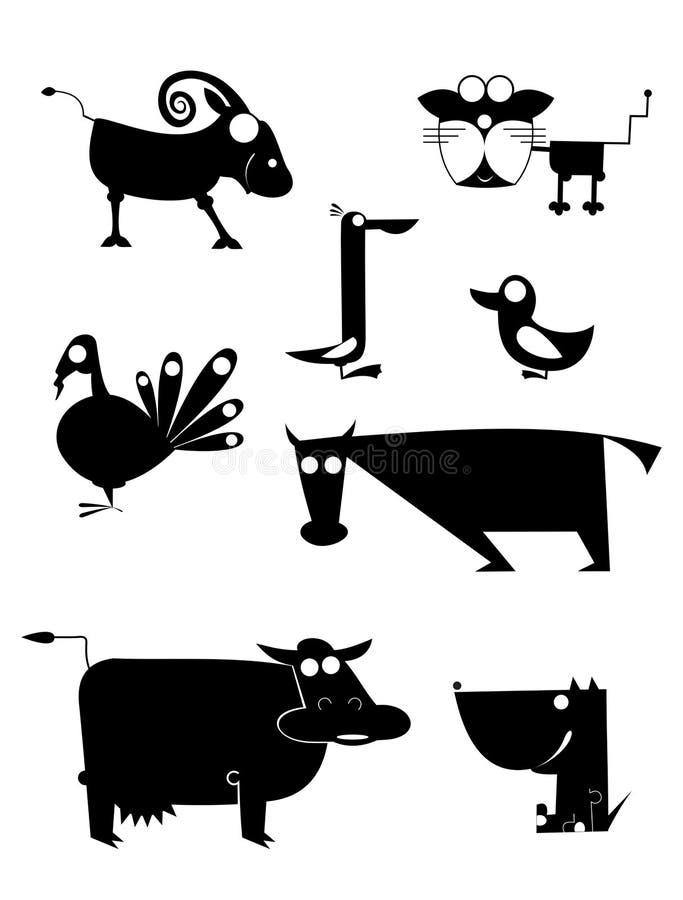 Siluetas cómicas del animal del campo stock de ilustración Siluetas cómicas del animal del campo stock de ilustración