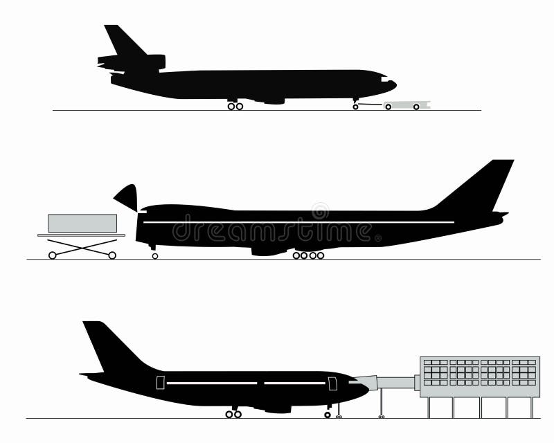 Siluetas de aviones stock de ilustración Siluetas de aviones stock de ilustración